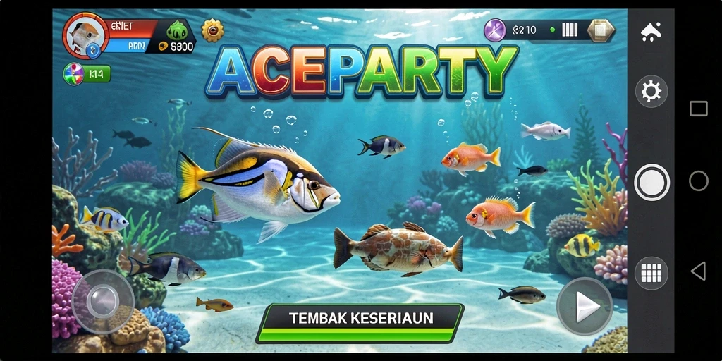 Screenshot gameplay ACEPARTY yang menonjolkan aksi menangkap ikan.
