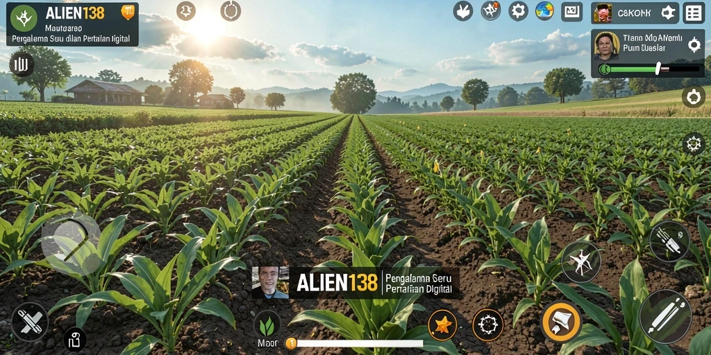 Tangkapan layar menampilkan aktivitas bertani di ALIEN138 yang seru.