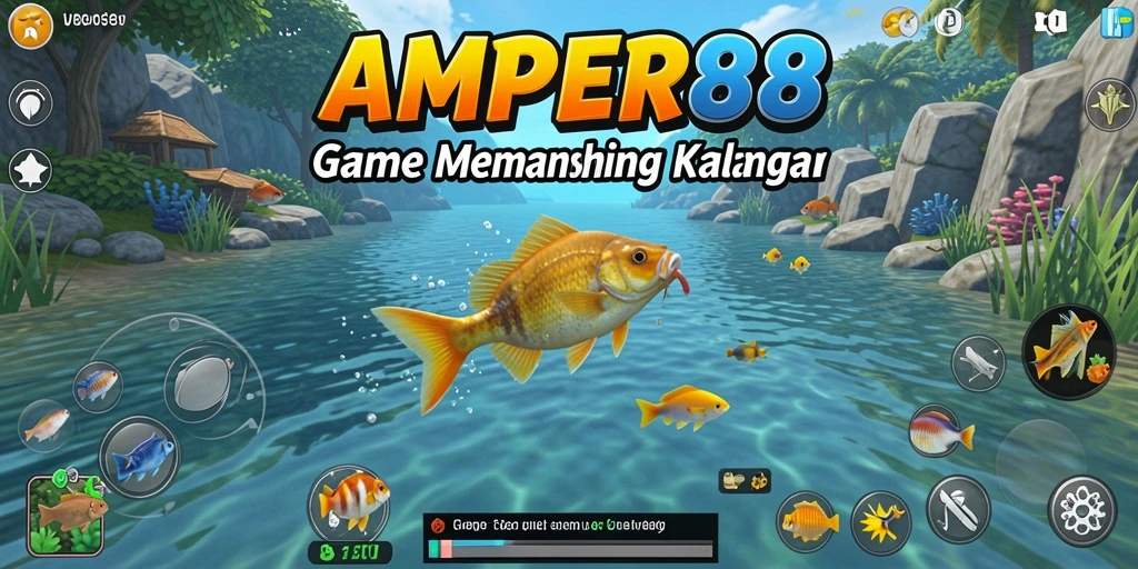 Tampilan gameplay memancing yang seru dan menantang di AMPER88.