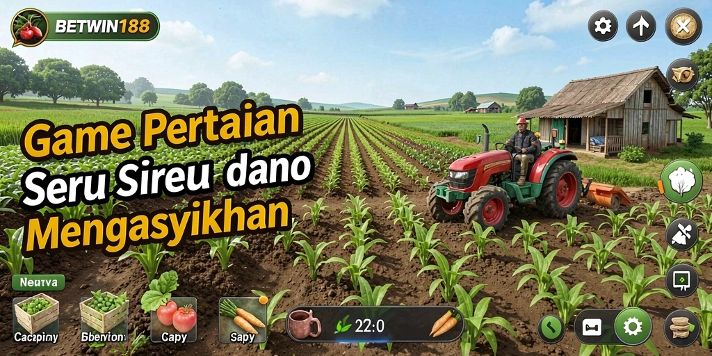 Screenshot BETWIN188 menampilkan pengalaman bermain pertanian yang seru dan interaktif.