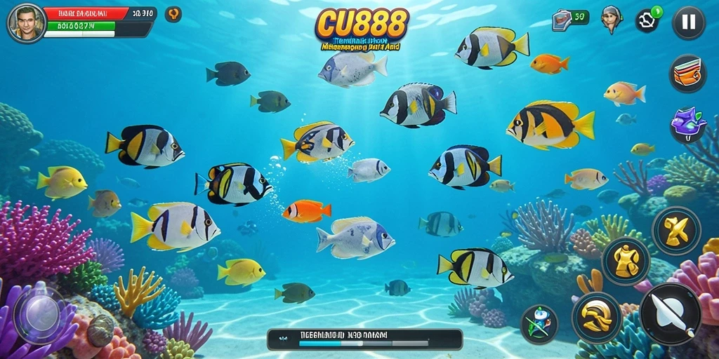 Screenshot gameplay CU888 menampilkan aksi menembak ikan yang seru.