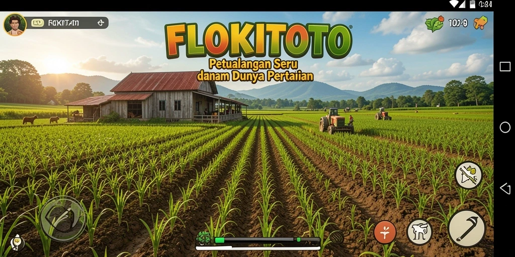 Tampilan gameplay FLOKITOTO dengan beragam tanaman yang tumbuh subur.