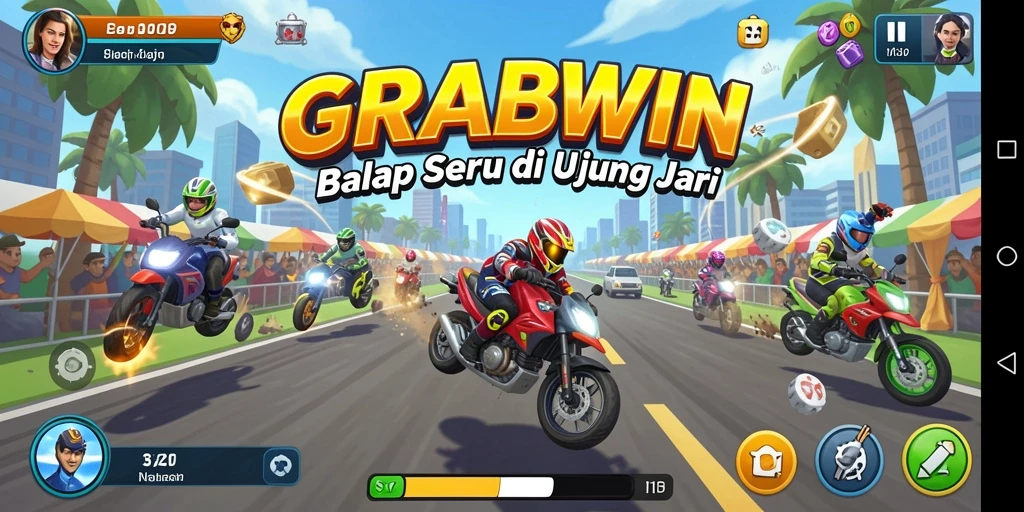 Tampilan gameplay Racing menegangkan dan mendebarkan di GRABWIN.
