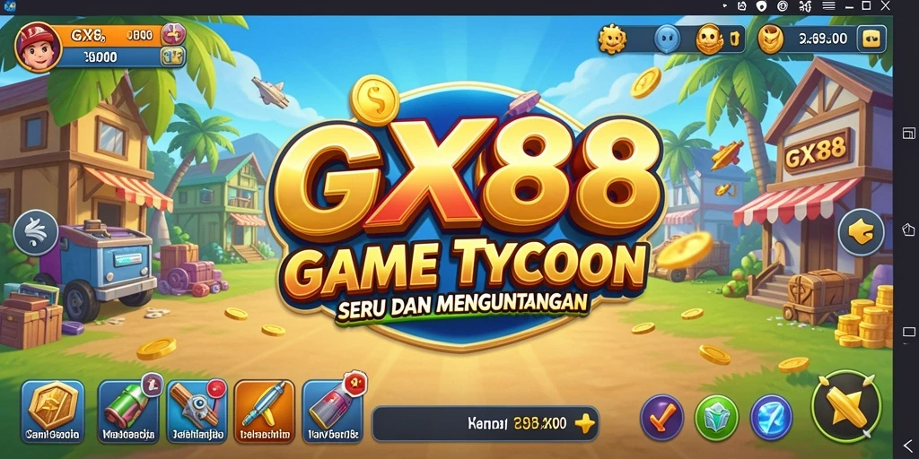 Screenshot utama GX88 menampilkan mode gameplay Tycoon yang menarik.