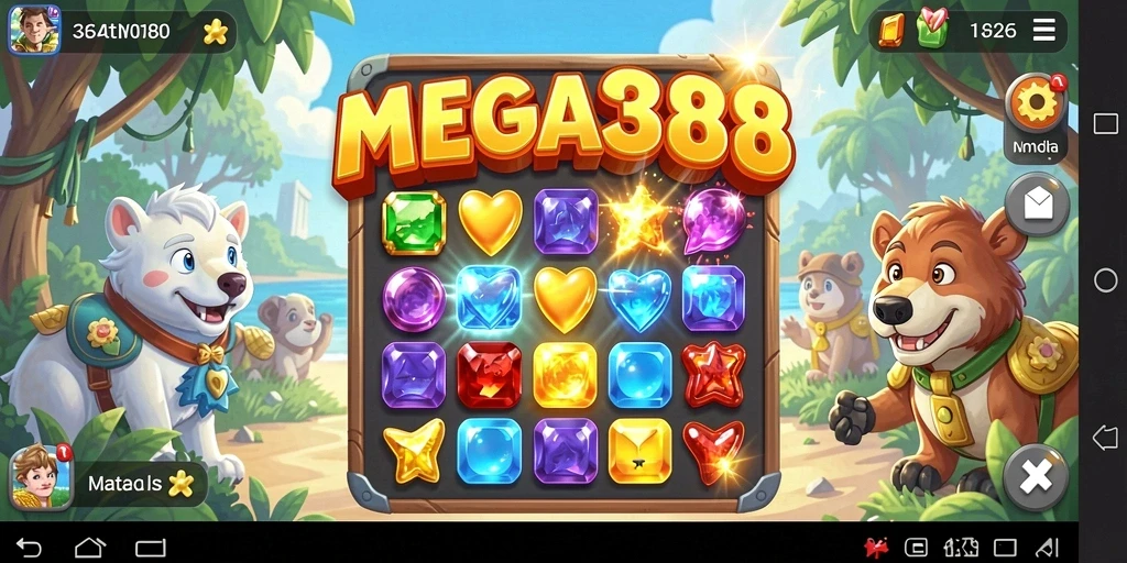 Tangkapan layar MEGA388 menampilkan aksi seru dalam permainan Match-3.