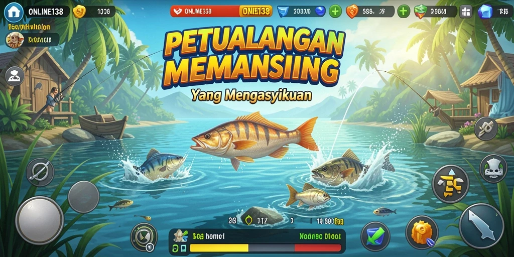 Tampilan gameplay menarik memancing di ONLINE138 dengan berbagai jenis ikan.