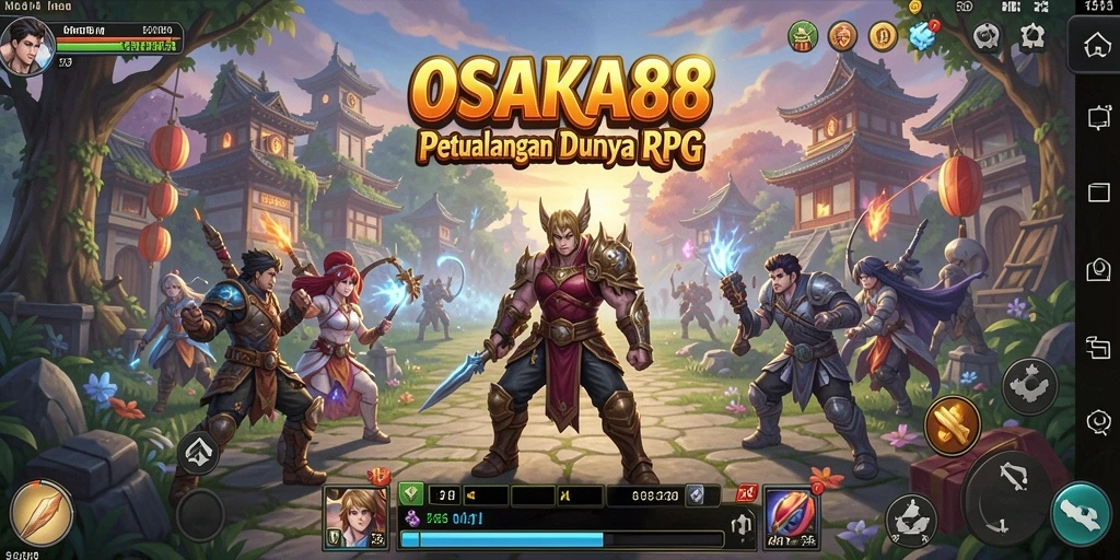 Screenshot menunjukkan pemain menjelajahi dunia epik OSAKA88.