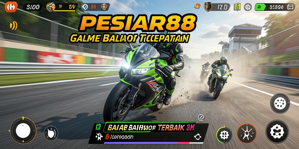 Screenshot PESIAR88 menunjukkan aksi balapan motor yang menegangkan dan mendebarkan.
