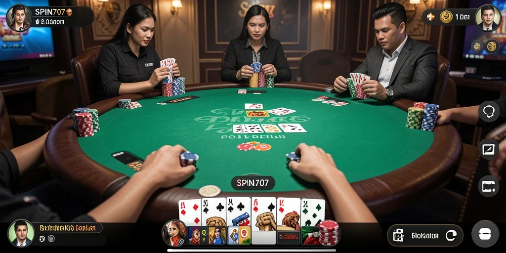Tampilan menarik gameplay SPIN707 dengan pemain poker aktif.