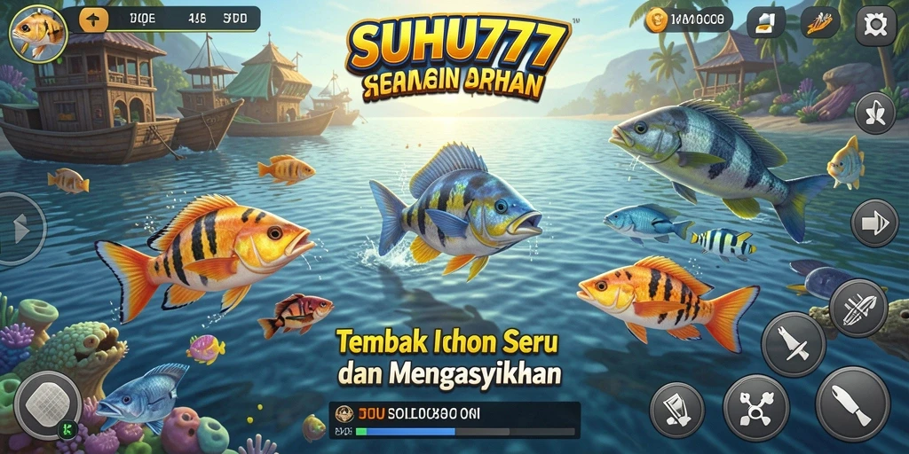 Tampilan gameplay seru dari SUHU777 saat menembak ikan.