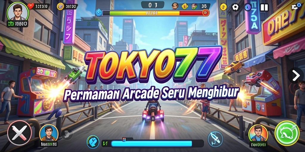 Tampilan gameplay menakjubkan dari TOKYO77 di dunia arcade.